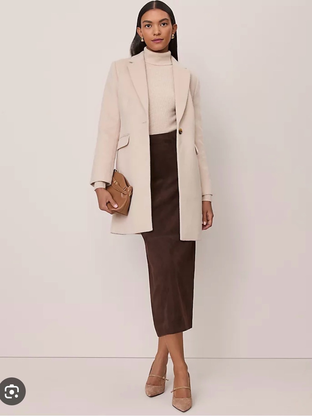 Ann Taylor Cream Single-Button Wool Blend Blazer Coat
